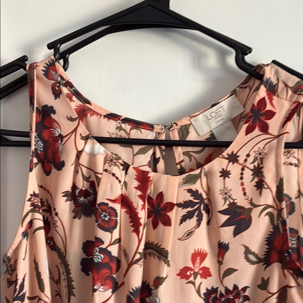 LOFT Floral Print Sleeveless Top - Red and Cream